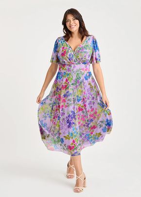 Victoria Lilac Multi Angel Sleeve Mesh Long Midi Dress, Scarlett & Jo
