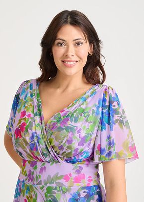 Victoria Lilac Multi Angel Sleeve Mesh Long Midi Dress, Scarlett & Jo