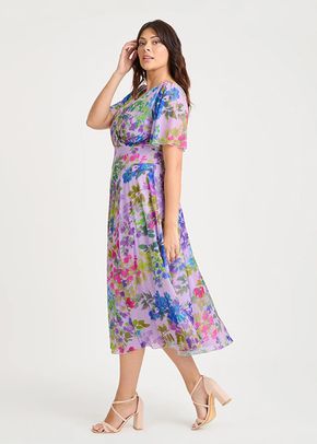 Victoria Lilac Multi Angel Sleeve Mesh Long Midi Dress, Scarlett & Jo