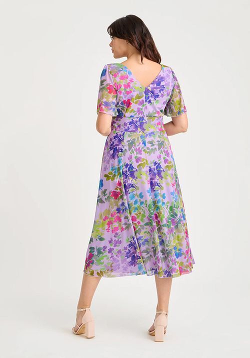 Victoria Lilac Multi Angel Sleeve Mesh Long Midi Dress, Scarlett & Jo