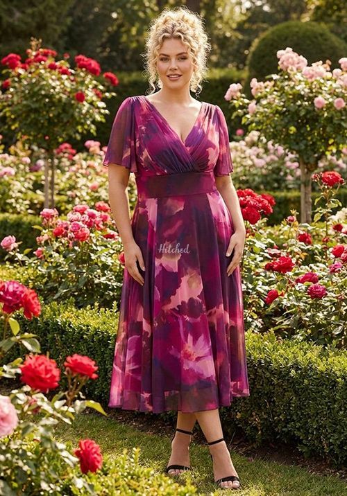 Victoria Wine Pink Angel Sleeve Mesh Long Midi Dress, Scarlett & Jo