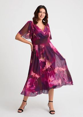 Victoria Wine Pink Angel Sleeve Mesh Long Midi Dress, Scarlett & Jo