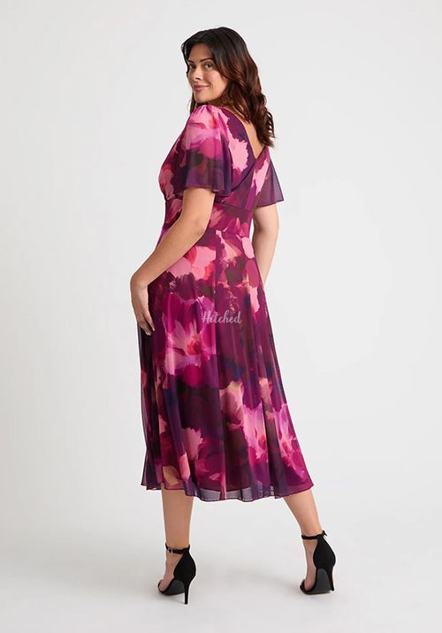 Victoria Wine Pink Angel Sleeve Mesh Long Midi Dress, Scarlett & Jo
