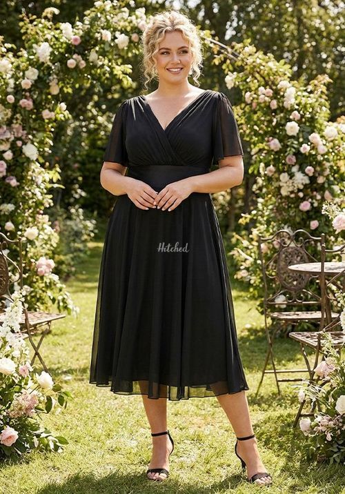 Victoria Solid Black Angel Sleeve Mesh Midi Dress, Scarlett & Jo