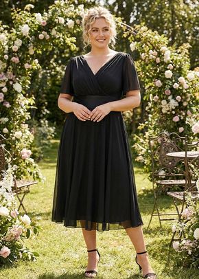 Victoria Solid Black Angel Sleeve Mesh Midi Dress, Scarlett & Jo