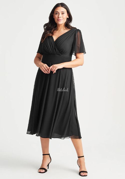 Victoria Solid Black Angel Sleeve Mesh Midi Dress, Scarlett & Jo