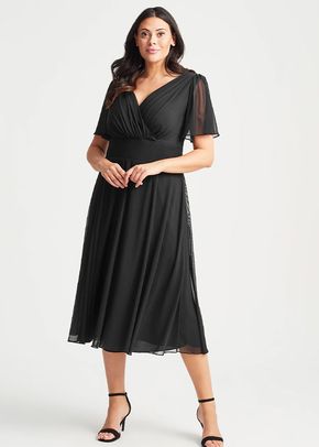 Victoria Solid Black Angel Sleeve Mesh Midi Dress, Scarlett & Jo