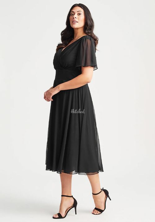 Victoria Solid Black Angel Sleeve Mesh Midi Dress, Scarlett & Jo