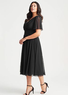 Victoria Solid Black Angel Sleeve Mesh Midi Dress, Scarlett & Jo