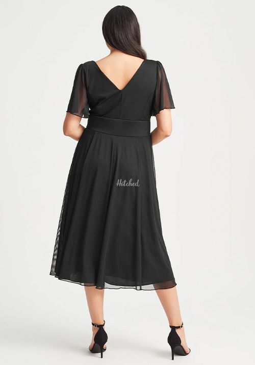 Victoria Solid Black Angel Sleeve Mesh Midi Dress, Scarlett & Jo