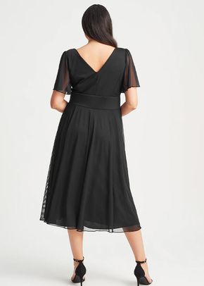 Victoria Solid Black Angel Sleeve Mesh Midi Dress, Scarlett & Jo