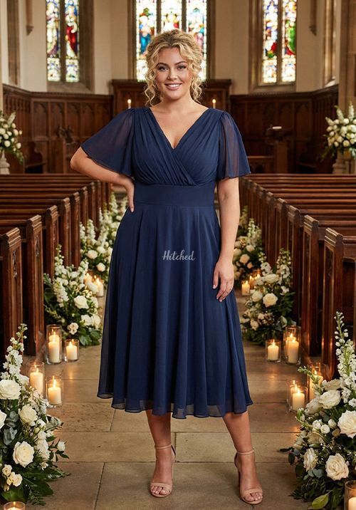 Victoria Solid Navy Angel Sleeve Mesh Midi Dress, Scarlett & Jo