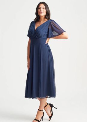 Victoria Solid Navy Angel Sleeve Mesh Midi Dress, Scarlett & Jo