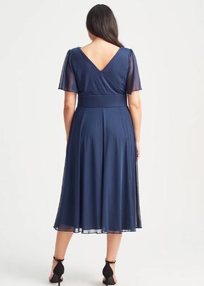 Victoria Solid Navy Angel Sleeve Mesh Midi Dress, Scarlett & Jo