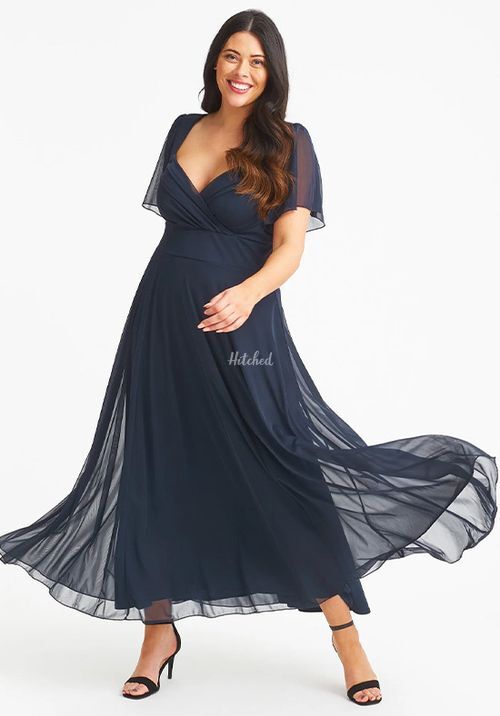 Kemi Solid Navy Bolero Wrap Bodice Maxi Gown, Scarlett & Jo