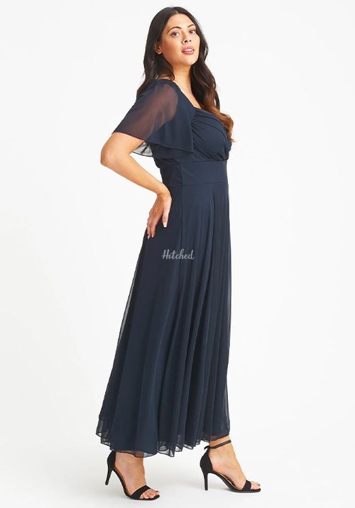 Kemi Solid Navy Bolero Wrap Bodice Maxi Gown, Scarlett & Jo