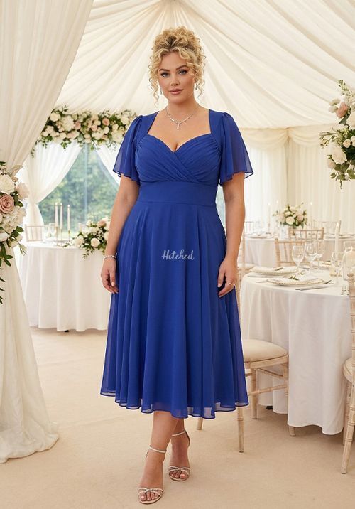 Liz Solid Sapphire Bolero Wrap Bodice Midi Dress, Scarlett & Jo
