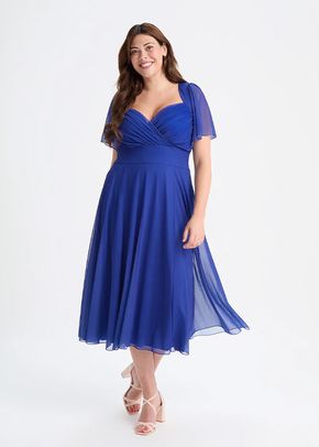 Liz Solid Sapphire Bolero Wrap Bodice Midi Dress, Scarlett & Jo