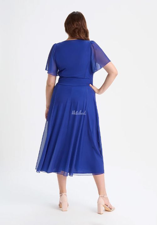 Liz Solid Sapphire Bolero Wrap Bodice Midi Dress, Scarlett & Jo