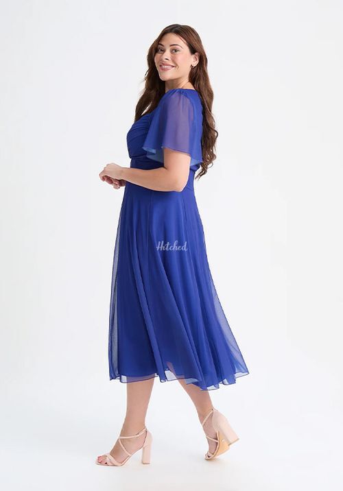 Liz Solid Sapphire Bolero Wrap Bodice Midi Dress, Scarlett & Jo