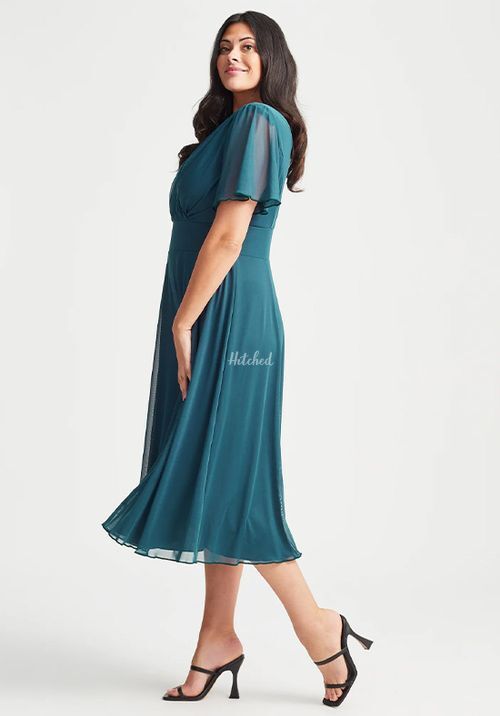 Victoria Teal Blue Angel Sleeve Mesh Midi Dress, Scarlett & Jo