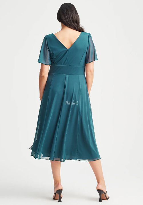 Victoria Teal Blue Angel Sleeve Mesh Midi Dress, Scarlett & Jo