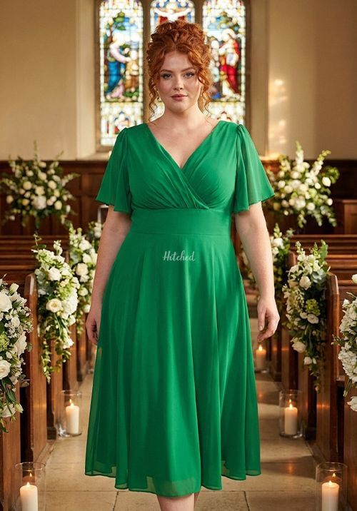 Victoria Solid Green Angel Sleeve Mesh Midi Dress, Scarlett & Jo