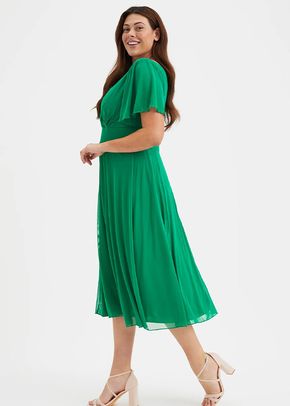 Victoria Solid Green Angel Sleeve Mesh Midi Dress, Scarlett & Jo