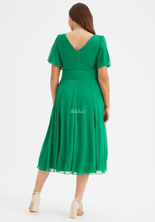 Victoria Solid Green Angel Sleeve Mesh Midi Dress, Scarlett & Jo