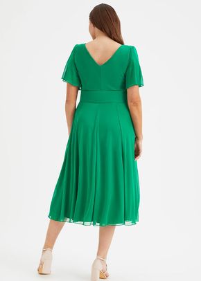 Victoria Solid Green Angel Sleeve Mesh Midi Dress, Scarlett & Jo