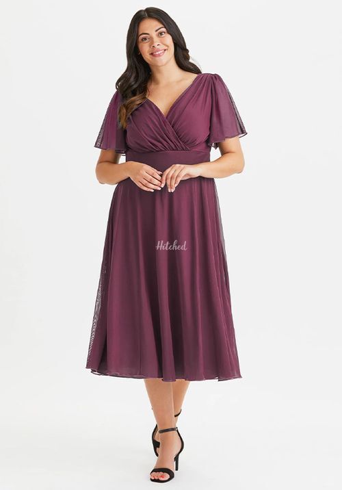Victoria Solid Magenta Angel Sleeve Mesh Midi Dress, Scarlett & Jo