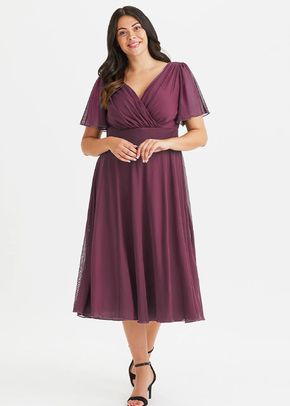 Victoria Solid Magenta Angel Sleeve Mesh Midi Dress, Scarlett & Jo