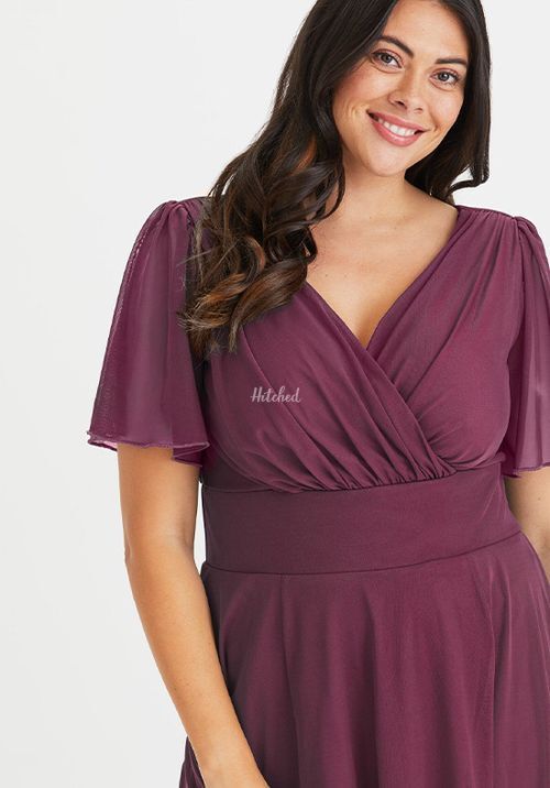 Victoria Solid Magenta Angel Sleeve Mesh Midi Dress, Scarlett & Jo