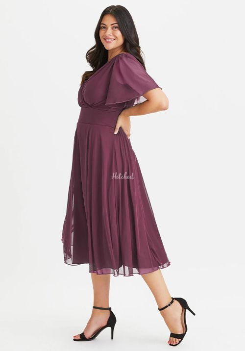 Victoria Solid Magenta Angel Sleeve Mesh Midi Dress, Scarlett & Jo