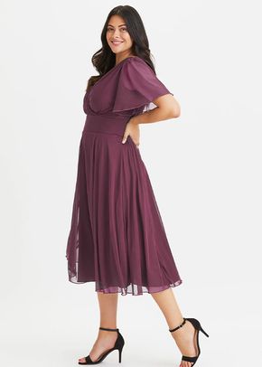 Victoria Solid Magenta Angel Sleeve Mesh Midi Dress, Scarlett & Jo