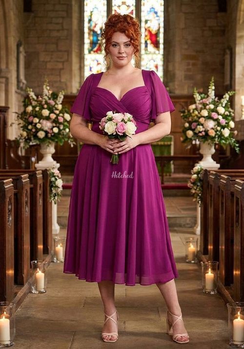 Liz Solid Mulberry Bolero Wrap Bodice Midi Dress, Scarlett & Jo