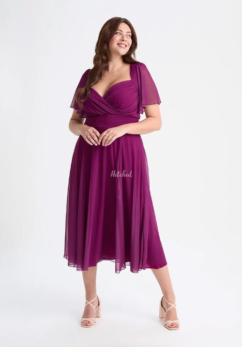 Liz Solid Mulberry Bolero Wrap Bodice Midi Dress, Scarlett & Jo