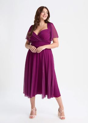Liz Solid Mulberry Bolero Wrap Bodice Midi Dress, Scarlett & Jo
