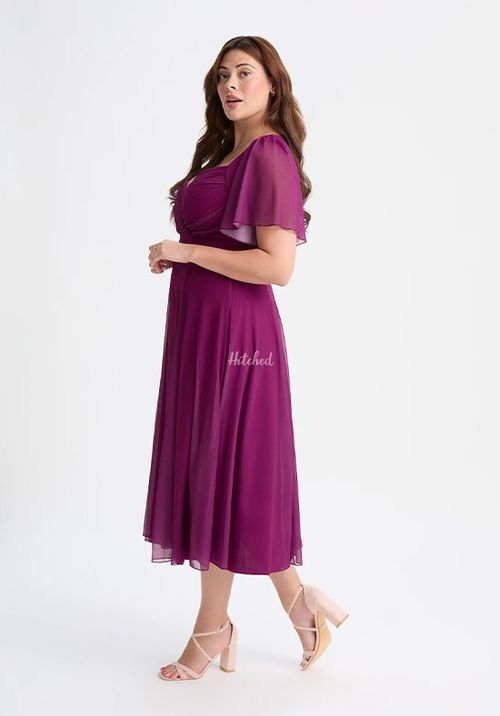 Liz Solid Mulberry Bolero Wrap Bodice Midi Dress, Scarlett & Jo