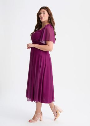 Liz Solid Mulberry Bolero Wrap Bodice Midi Dress, Scarlett & Jo