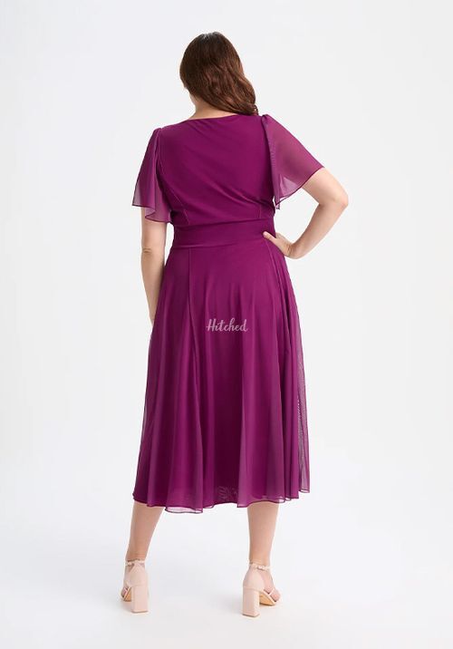 Liz Solid Mulberry Bolero Wrap Bodice Midi Dress, Scarlett & Jo