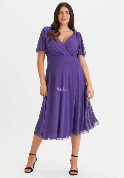 Victoria Purple Angel Sleeve Mesh Midi Dress, Scarlett & Jo