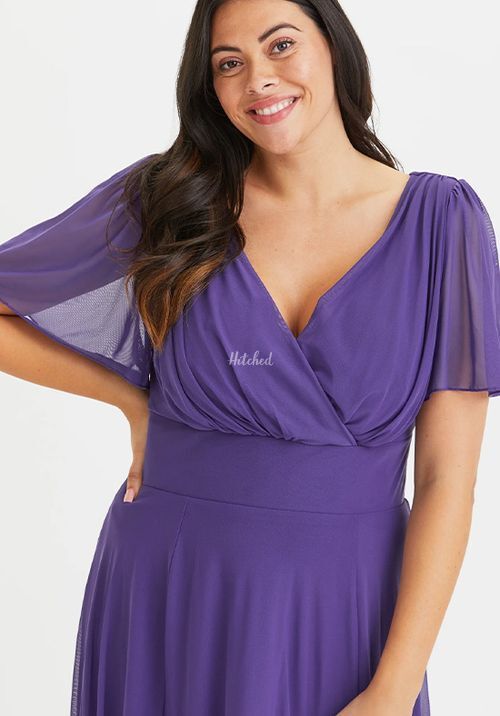 Victoria Purple Angel Sleeve Mesh Midi Dress, Scarlett & Jo