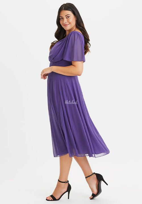Victoria Purple Angel Sleeve Mesh Midi Dress, Scarlett & Jo