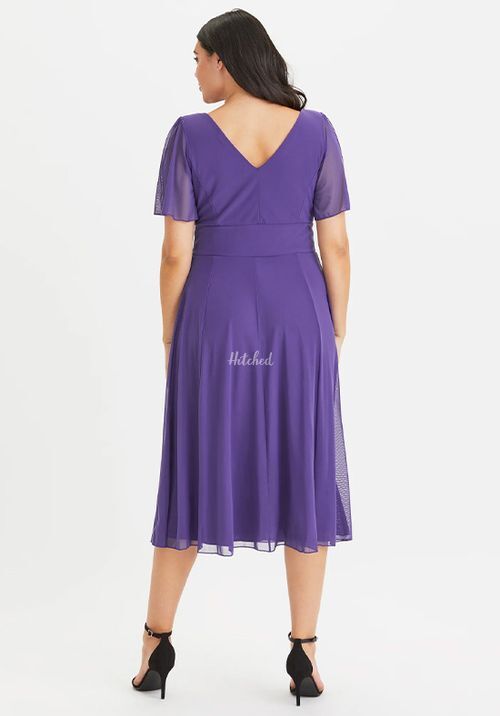Victoria Purple Angel Sleeve Mesh Midi Dress, Scarlett & Jo