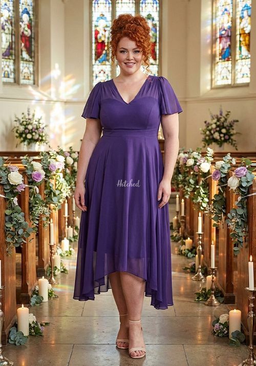 Tilly Purple Angel Sleeve Sweetheart Dress, Scarlett & Jo
