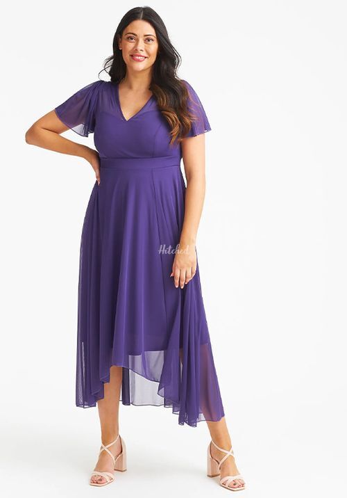 Tilly Purple Angel Sleeve Sweetheart Dress, Scarlett & Jo