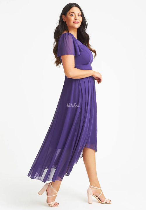 Tilly Purple Angel Sleeve Sweetheart Dress, Scarlett & Jo