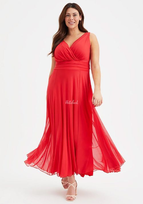 Nancy Marilyn Solid Scarlet Red Mesh Maxi Dress, Scarlett & Jo