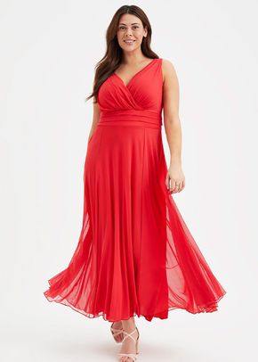 Nancy Marilyn Solid Scarlet Red Mesh Maxi Dress, Scarlett & Jo